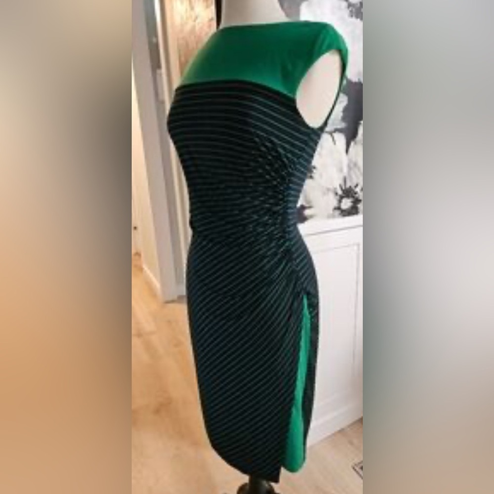 Chaps Green and Black Striped Dress